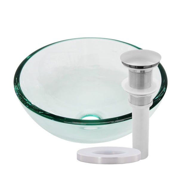 Novatto Mini 12-inch Clear Glass Vessel Bathroom Sink Set in Brushed Nickel TIG-8048-12BN - main
